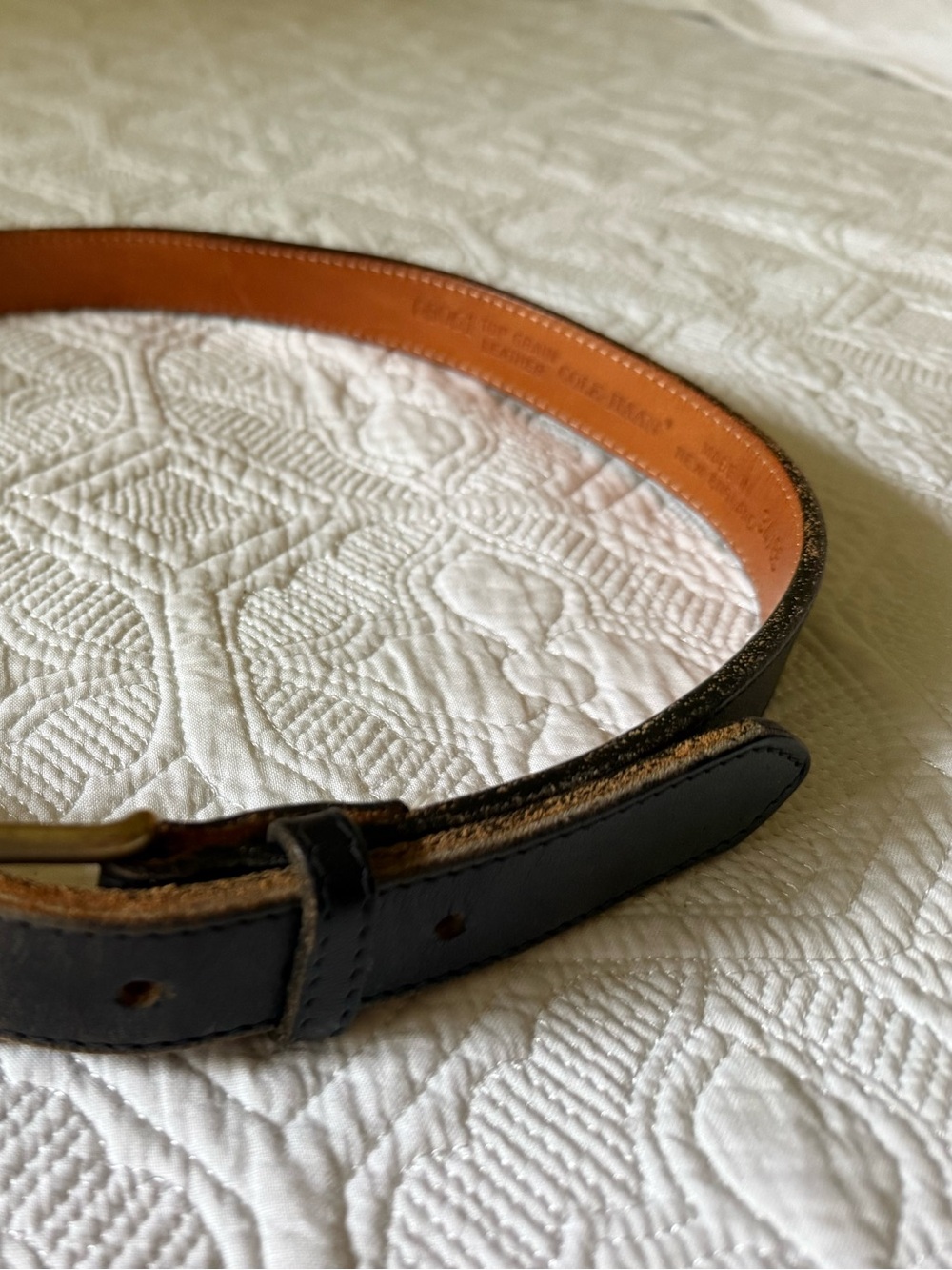 Cole Hahn Men's Leather Belt in Black with Tan Lining